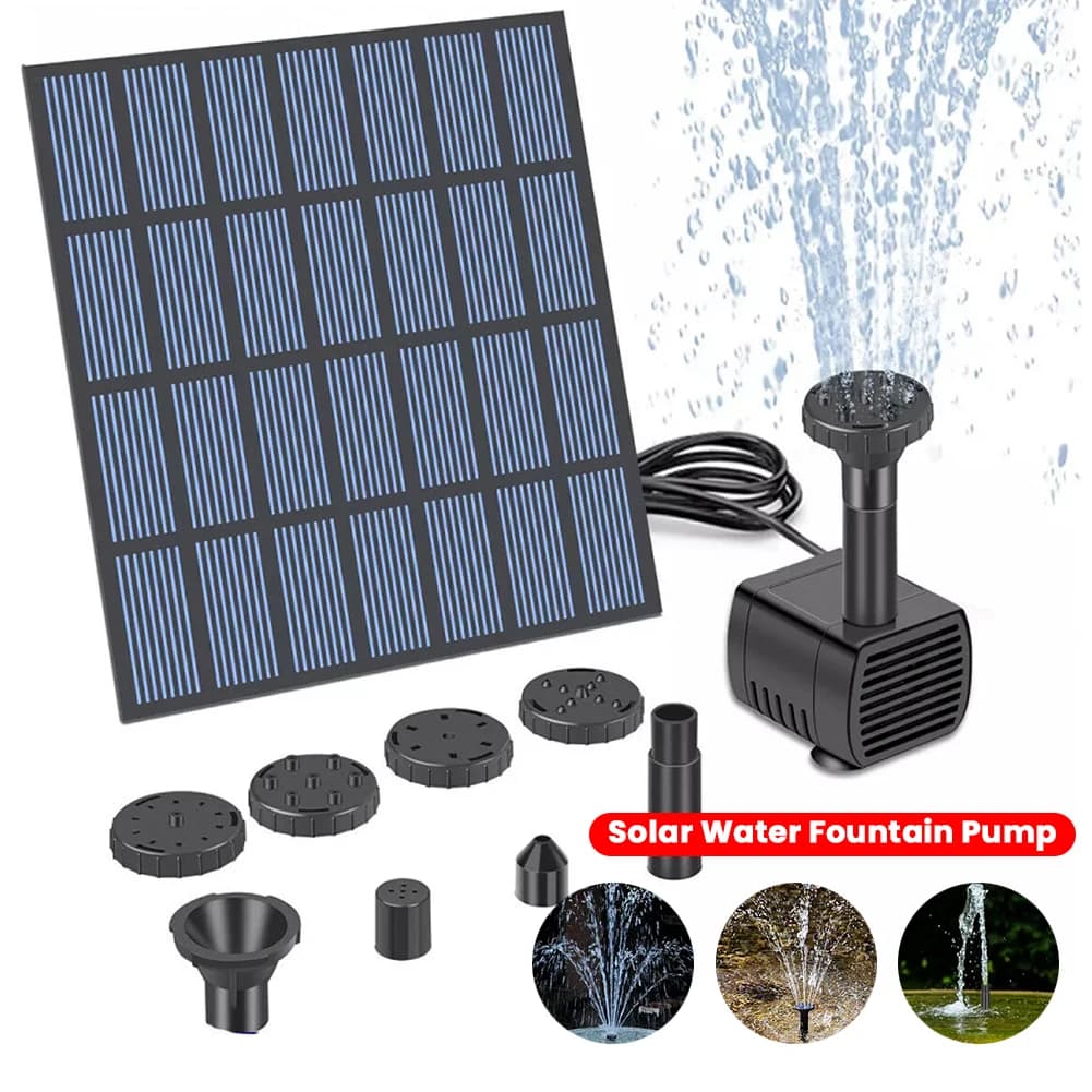 Kit Pompa Solare per Fontana da Giardino con Ugelli, Pompa ad Acqua Solare per Laghetto, Kit Pompa Solare per Vasca Uccelli e Piccoli Laghetti