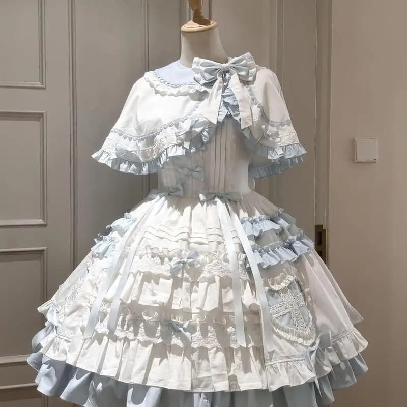 Cosplay giapponese Lolita Set di abiti da 2 pezzi Donna Casual Y2k Mantelle + Mini abito senza maniche Abiti da sera per feste Retro Outfists