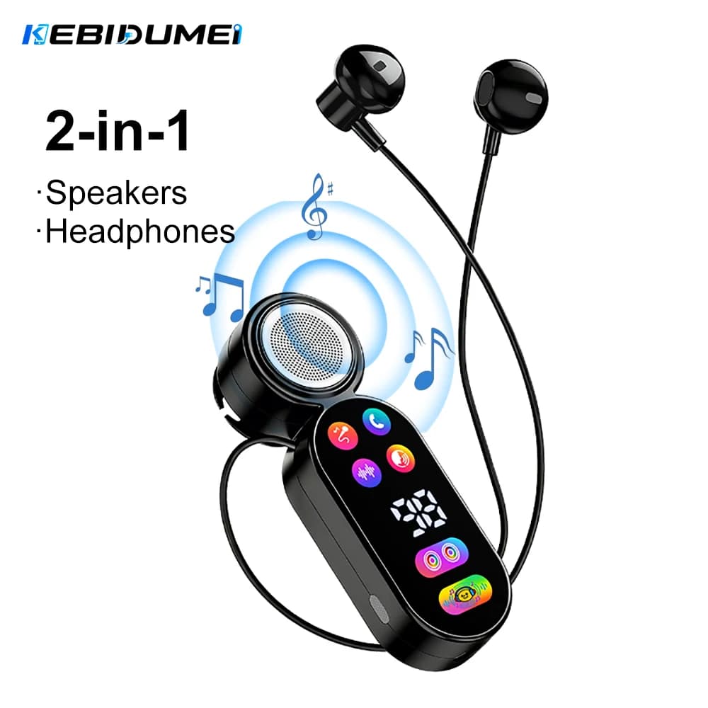 KEBIDUMEI Auricolari Wireless 2-in-1 e Altoparlante Portatile, Cuffie Bluetooth 5.4 con Display Digitale, Mini Altoparlante e Auricolari