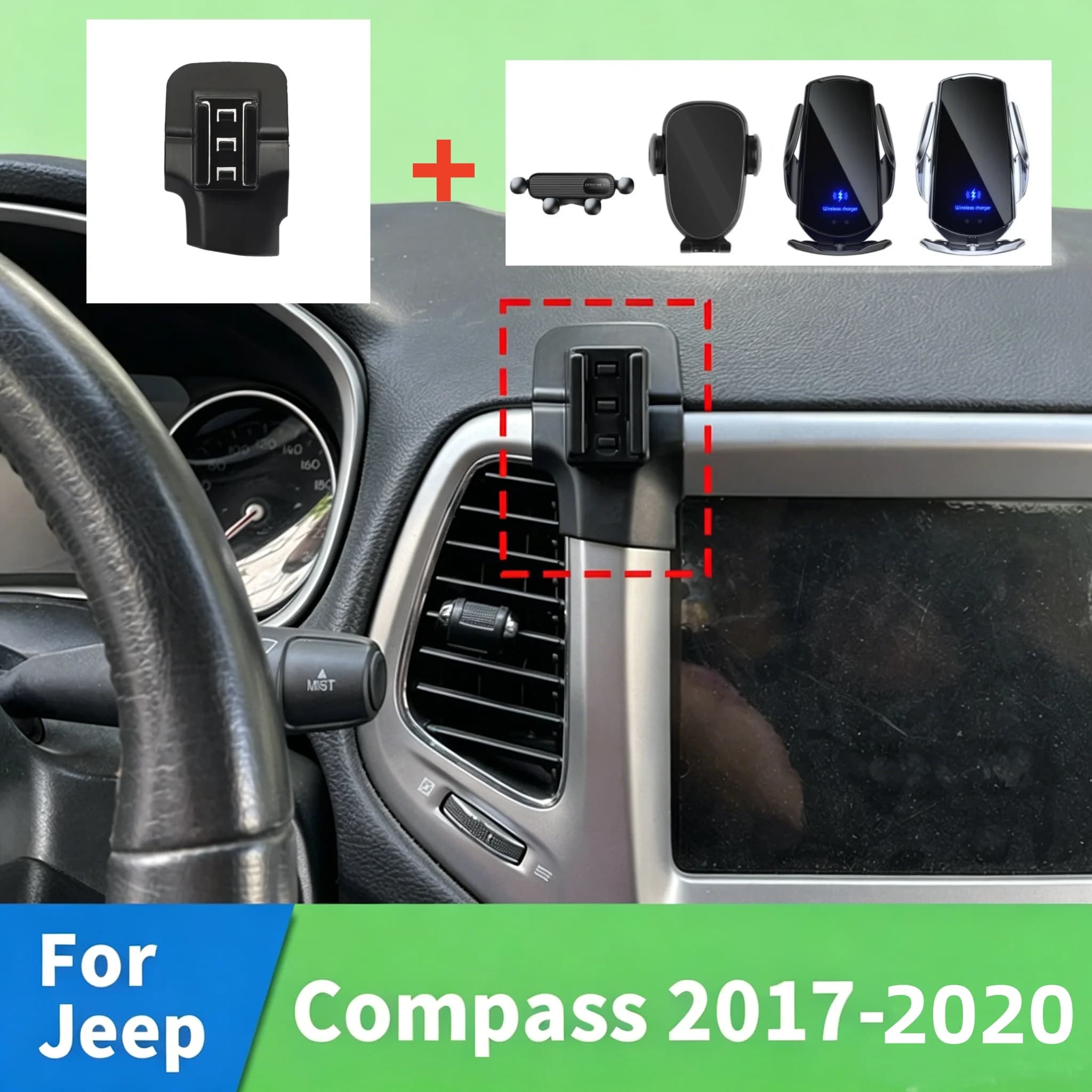 The snap on base suitable for JEEP Compass 2017-2020 high-quality car phone holder can be used with multiple phone holders