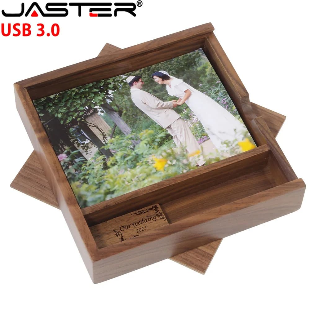 JASTER Chiavette USB 3.0 in Legno per Fotografia, Box Portafoto, Pen Drive con Logo Personalizzabile, 8GB 16GB 32GB 64GB 128GB, Regalo di Nozze, U Disk
