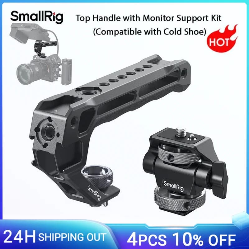 SmallRig upper handle with monitor support kit, compatible with cold slide for DSLR camera for microphone, video lights, monitor-5322
