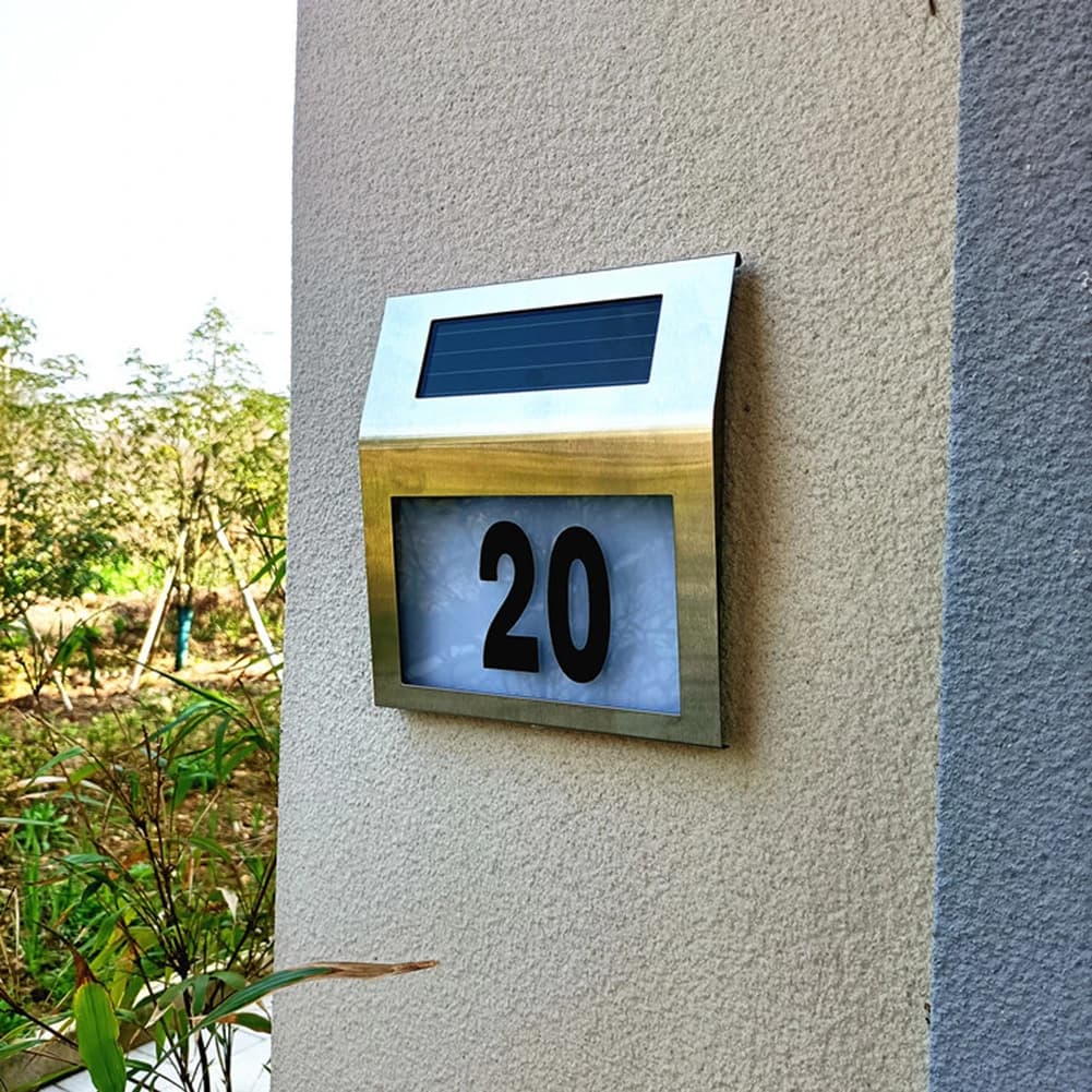 House Number LED Solar Lamp Outdoor House Address Number Door Plate Wall Lights