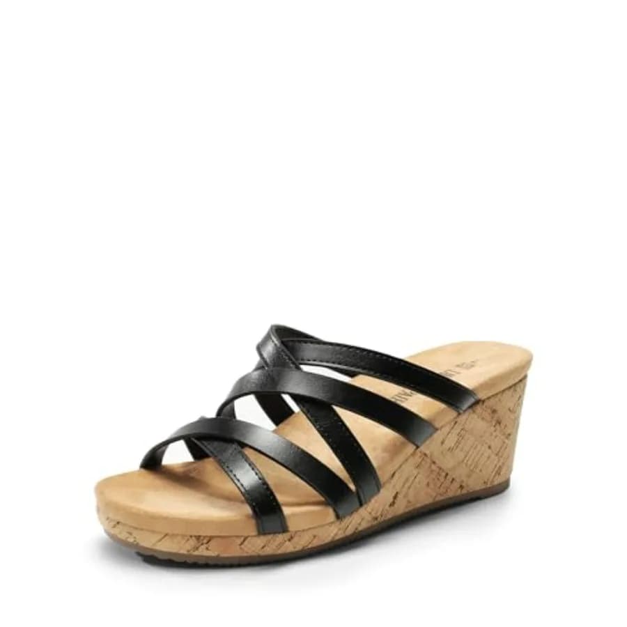 Dressy Wedge Sandals for Women Casual Summer, Comfort Cork Strappy Platform Slides Sandals