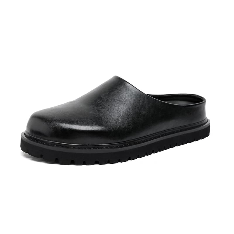 Platform Flats Leather Mules Men Half Shoes For Man Slippers Thick Bottom Backless Casual Shoes Semi-Drag Loafers Male Slides
