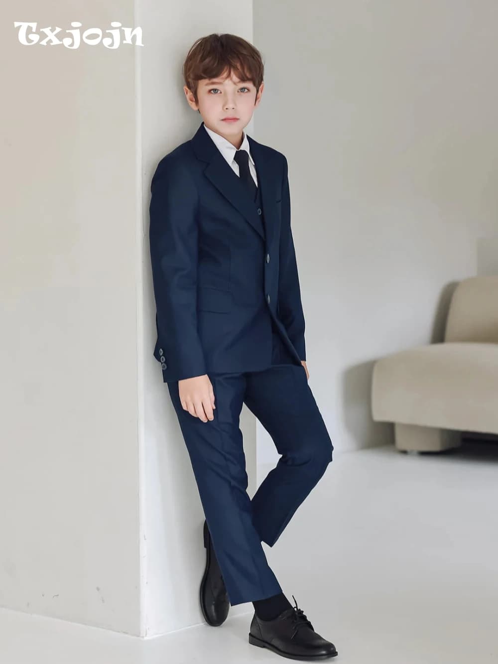 Vendita calda bambini smoking 3 pezzi giacca gilet pantaloni abbigliamento quotidiano per la vita scolastica risvolto dentellato ragazzi abiti anello nuziale portatore vestito
