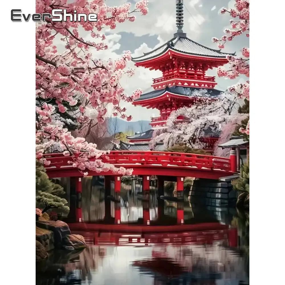Evershine Diamond Embroidery House Mosaic Bridge Pattern For Adults Beginners DIY River Diamond Painting Landscape Child Hobby