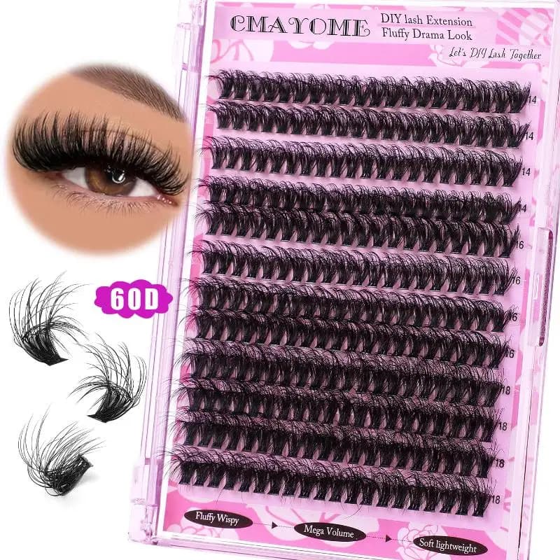 Extension fake lashes in synthetic 60-200D mink, single cuffs 14-18mm, D curvature, natural long fake eyelashes