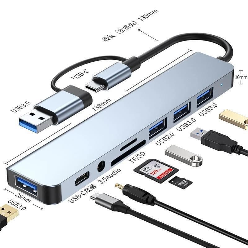 Docking Station TYPE-C 8 in 1, Hub USB 3.0 con Lettore di Schede SD/TF, Porta Audio, per Laptop e PC