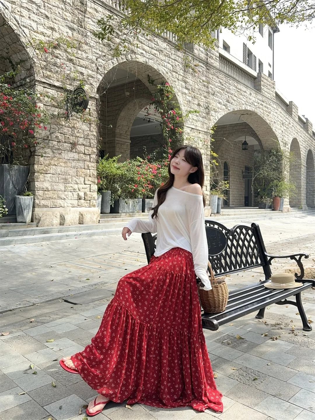 Elegant High Waist A-Line Midi Skirt Women's Summer 2026 New Folded Petal Design Sweet And Spicy Holiday Style Skirt