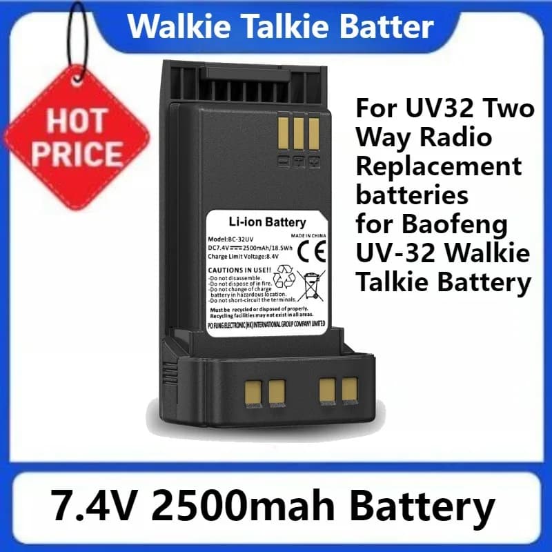 Per UV32 Batteria di ricambio per radio bidirezionale per Baofeng UV-32 Walkie Talkie Batteria BC-32UV Tipo-C Batteria di ricarica 2500mAh BC-32UV