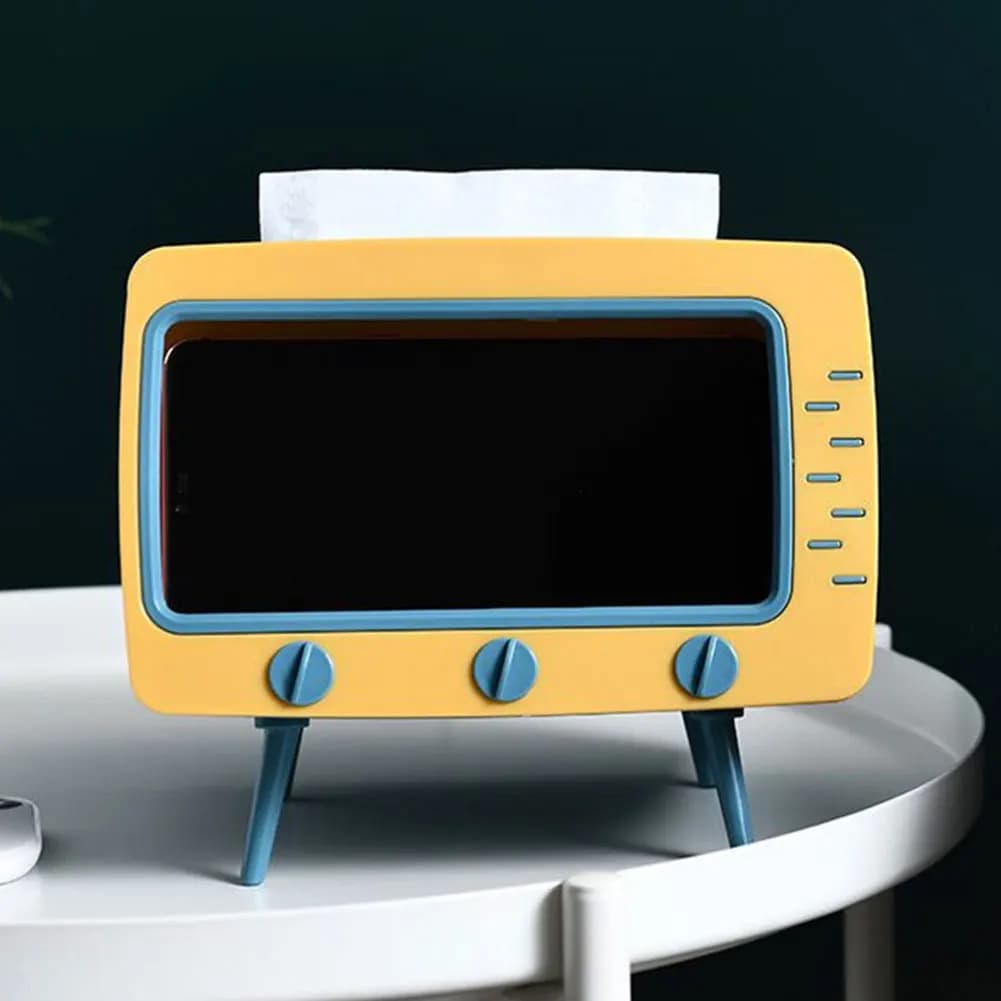 Cute Napkin Holder with Mobile Phone Stand Toilet Paper Storage Box Creative Multifunctional for Living Room Night Stand