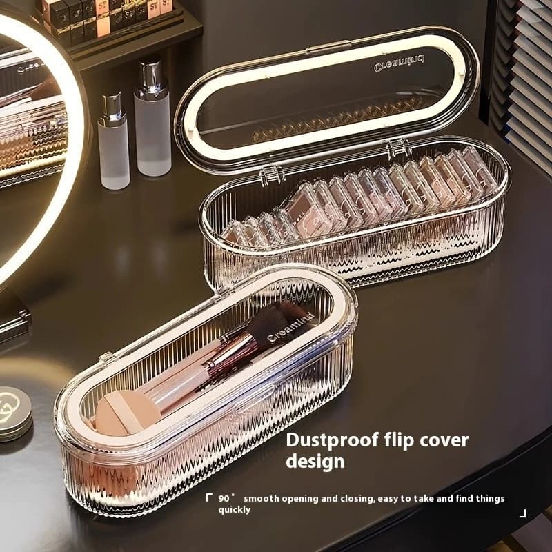 1pc Dustproof Acrylic Holder Transparent Makeup Brush Organizer with Lid Cosmetic Brush Storage Box Vanity Bathroom Accessories