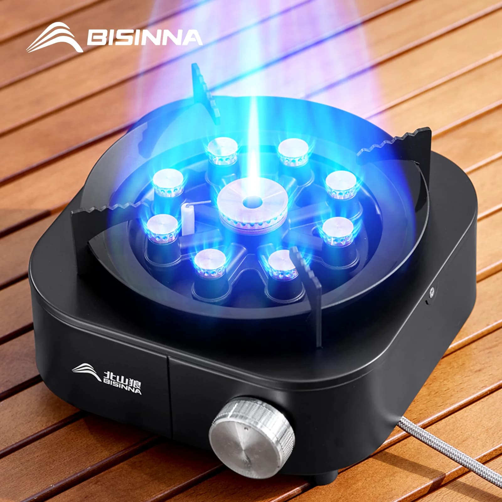 BISINNA Fornello a gas da campeggio portatile 10000W ad alta potenza di fuoco Forte bruciatore per viaggi all'aperto Barbecue Picnic Escursionismo