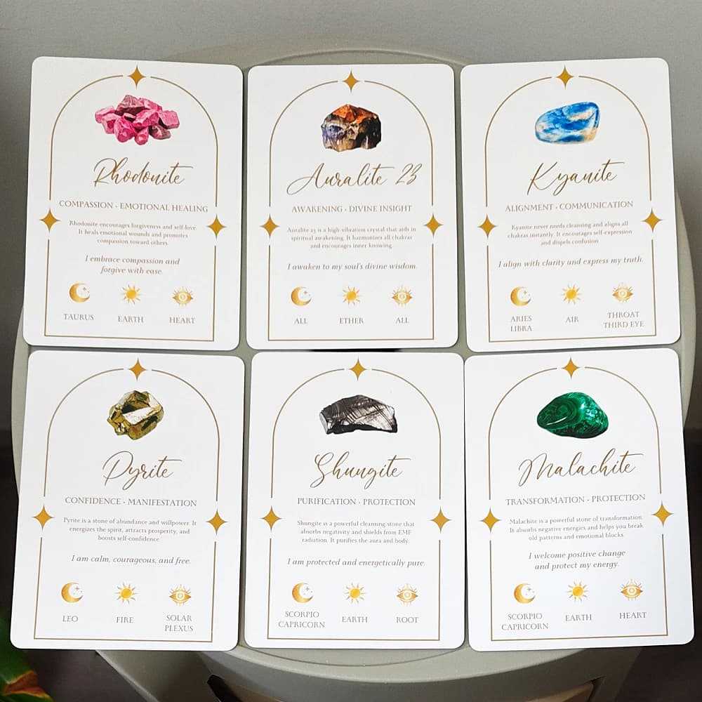 51 Healing Affirmation Cards 11.5*8cm in Tin Box with Guidebook, Chakra Zodiac Element Cards Soul Stones Crystal Oracle Deck