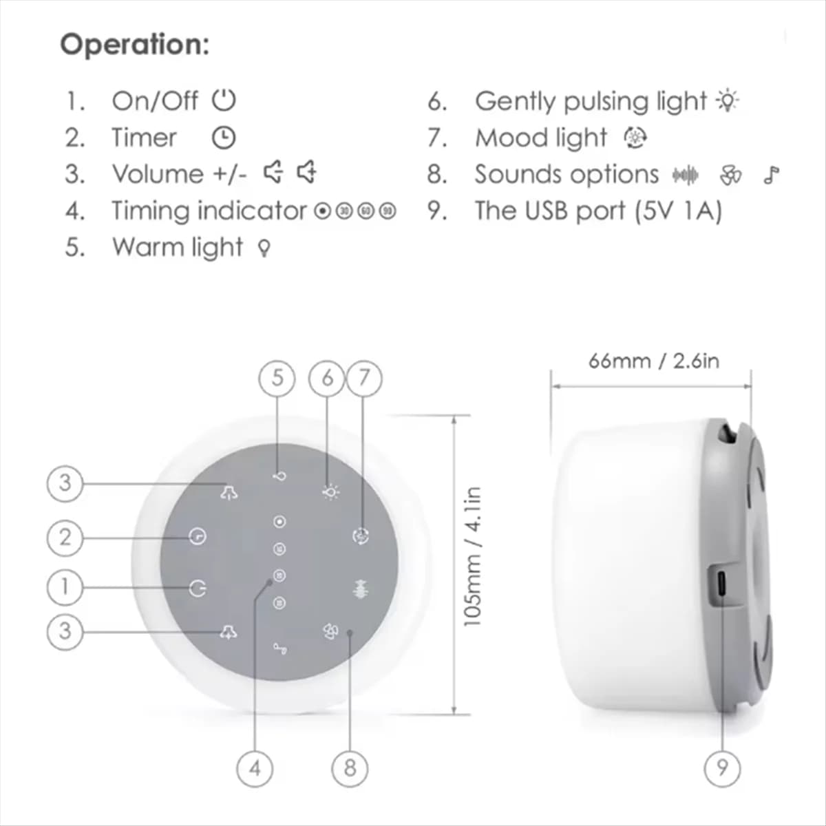 Macchina portatile per il rumore bianco della macchina per il sonno 2025+ con luce notturna RGB per il bambino