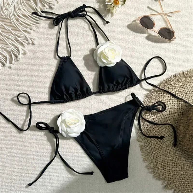 Sexy fiore rosa bikini costumi da bagno costumi da bagno perizoma bikini donna costumi da bagno nuoto costume da bagno bikini brasiliano set mujer biquini