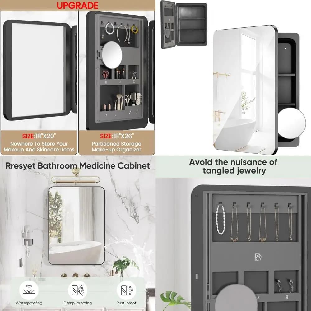 Armadietto a Specchio LED 18x26 con Ingrandimento 3X, Ripiani Regolabili, Contenitore a Parete per Medicinali e Accessori da Bagno
