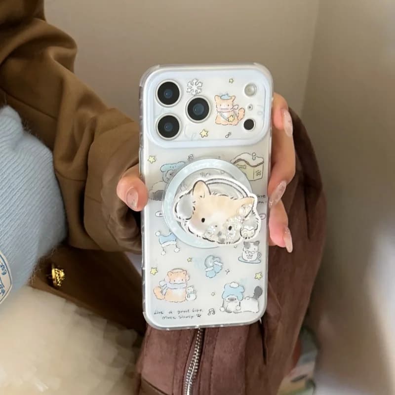Custodia magnetica per telefono con staffa per gatto simpatico cartone animato coreano per iPhone 17 Pro 16 14 15 Pro Max Custodie con supporto Magsafe Kawaii 16 Funda