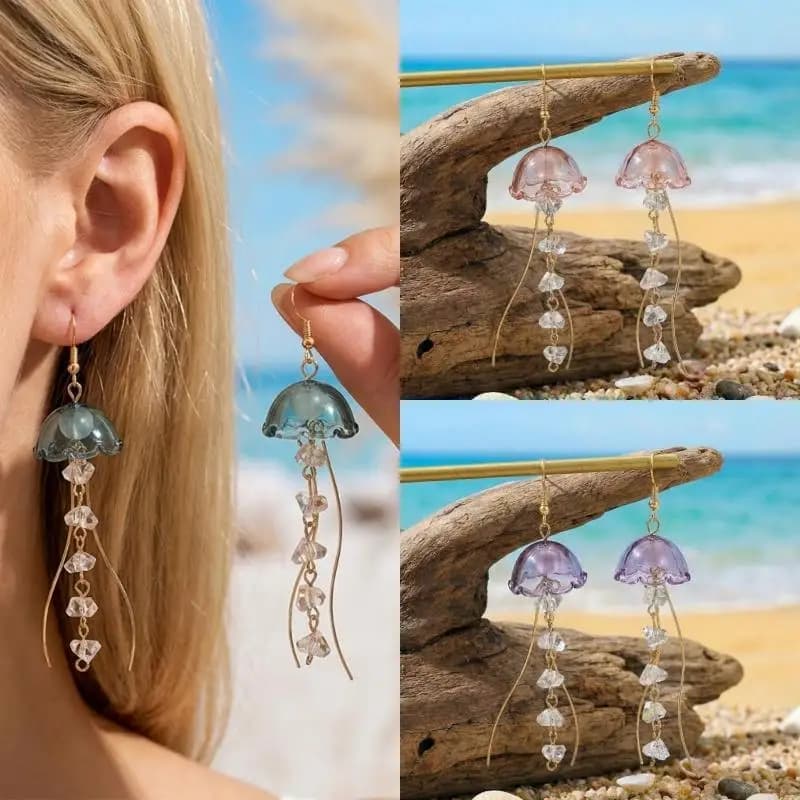 Colorful Jellyfish Drop Earrings For Women Ocean Animal Dangle Crystal Wavy Tentacle Summer Beach Jewelry Gift