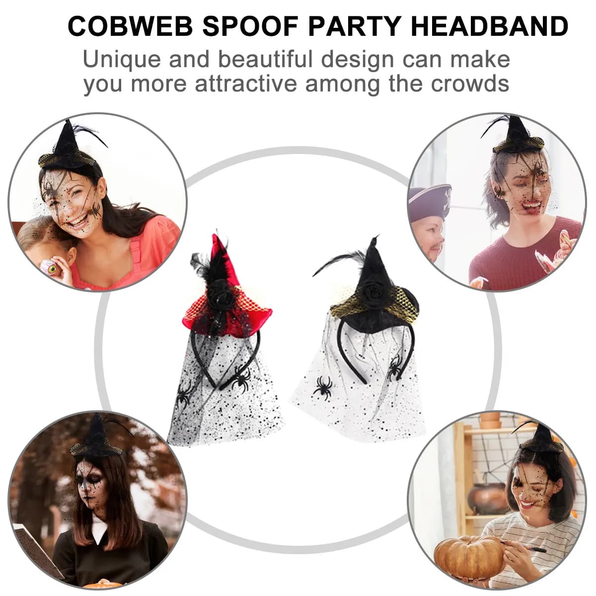 2 Pezzi Accessori per Costume di Halloween: Velo da Strega, Cappello da Strega, Fermaglio per Capelli, Fascia per Capelli, Clip per Capelli, Copricapo da Strega, Regalo