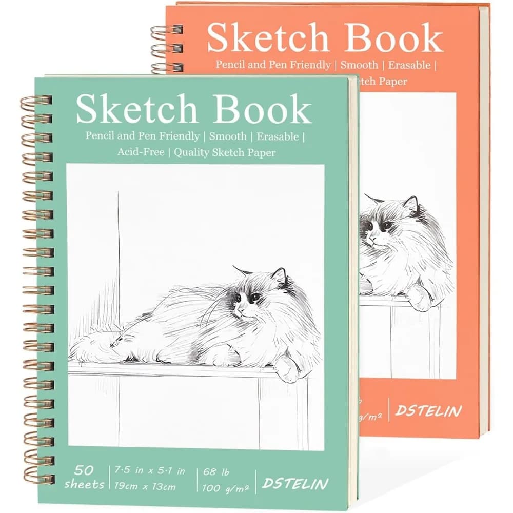 Mini Hardcover Sketchbook Set, 2-PC, Spiral Bound, 50 Acid-Free Sheets Each, Ideal for Artists