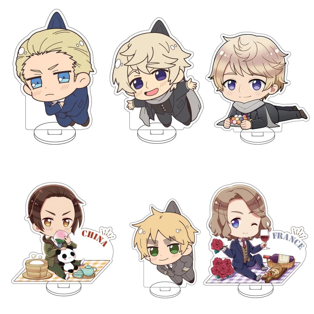 10CM Anime Axis Powers Ludwig Beilschmidt Ivan Braginsky Wang Yao Arthur Kirkland Cos Acrylic Figure Stand Cute Gifts Ornaments