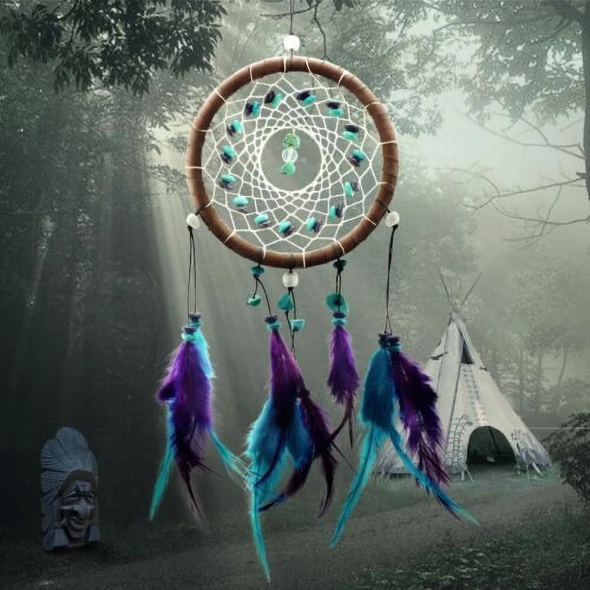 Boho Turquoise Dreamcatcher with Feathers - Multiuse Car or Home Decor, Native Craftsmanship Gift
