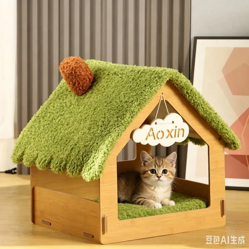 Indoor pet cat and dog kennel semi enclosed villa design suitable for all seasons, summer cool mat, cool sleeping bed