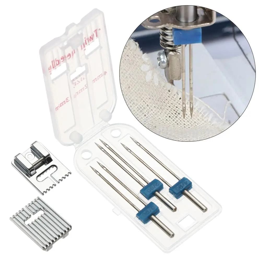 Kit di Accessori per Macchina da Cucire Domestica a Doppia Cucitura, Piedino Arricciacuci a 9 Scanalature per Aghi Gemelli di 3 Misure