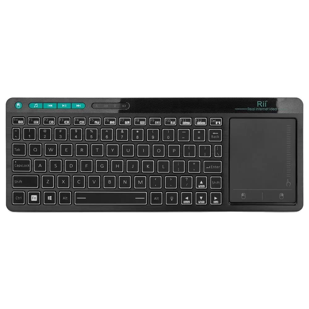 Tastiera wireless Rii K18 + Mini tastiera US/FR/HE con touchscreen retroilluminata a colori a 3 LED per Android TV BOX Smart TV PC