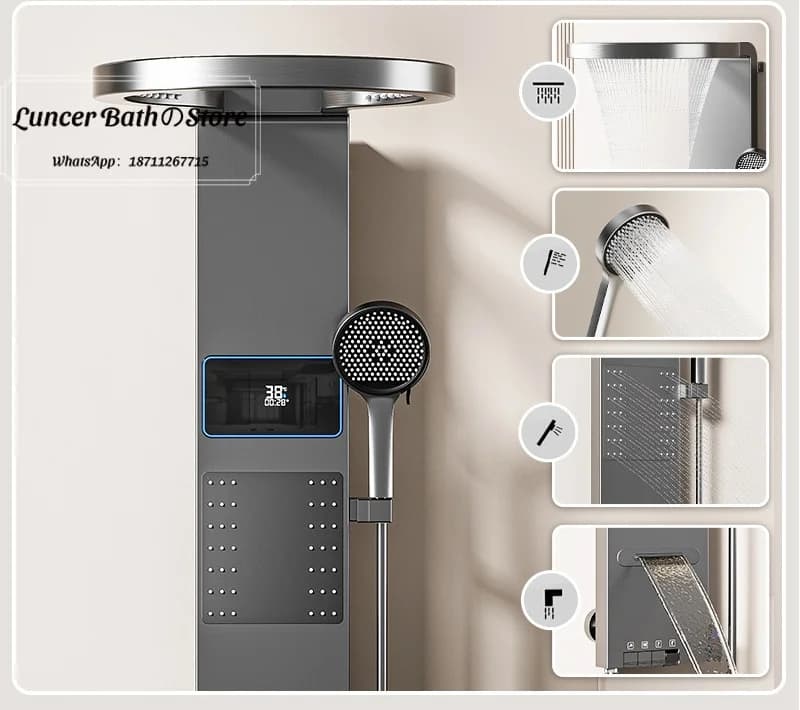 Gun gray shower full set, bathroom shower set, back massage shower screen constant temperature