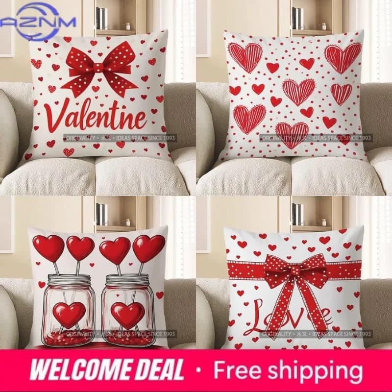Cuscino decorativo per la casa a forma di cuore con fiocco di San Valentino, motivo per innamorati, adatto per divano, camera da letto, auto.