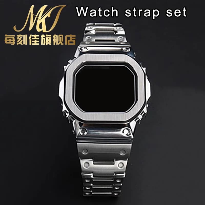 Set di cinturini per orologi in acciaio inossidabile per CASIO DW5600 DW5610 GW-M5610 GW-B5600 Kit custodia per cinturino in metallo argento nero oro uomo donna