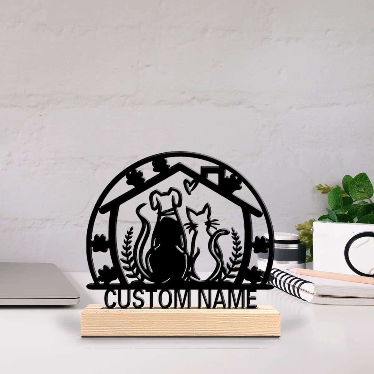 1 Pezzo Nuovo Design Personalizzato, Arte in Metallo con Cani e Gatti e Base in Legno, Decorazione da Tavolo, Regalo per Appassionati di Sport
