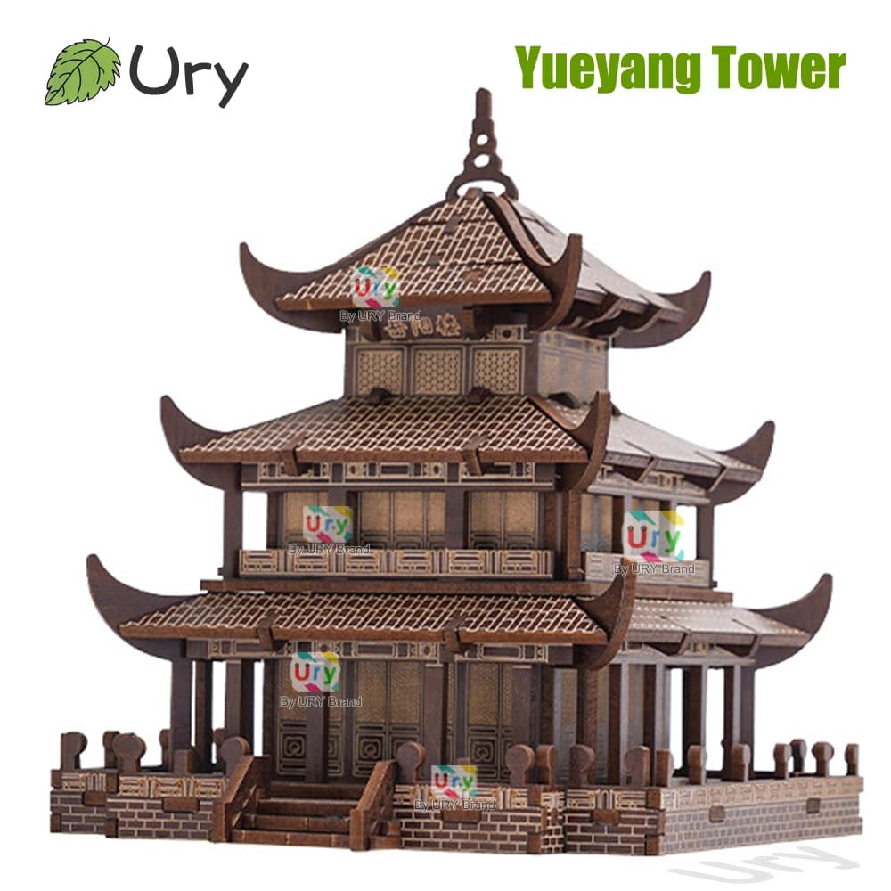 Ury Puzzle 3D in legno Torre cinese Yueyang Antica pagoda Edificio tradizionale Modello fai da te Assemblaggio Giocattolo da tavolo Regalo per adulti