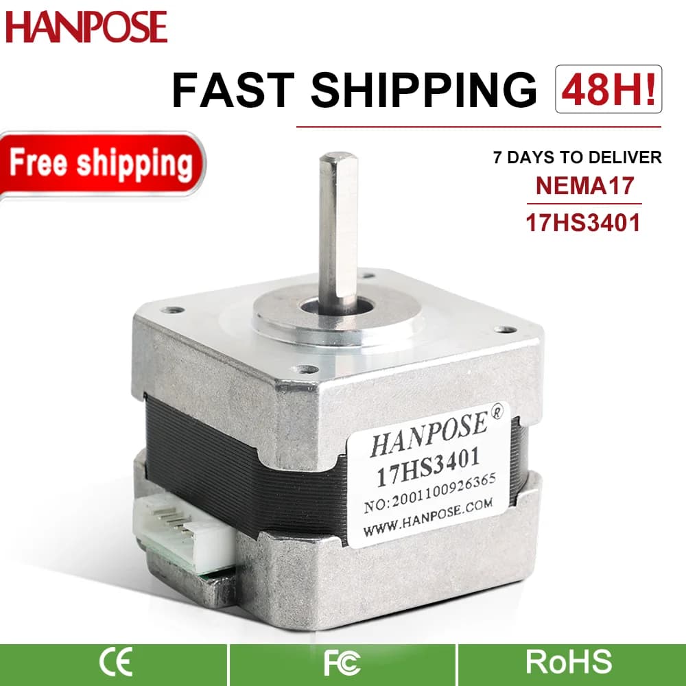 Motore passo-passo HANPOSE Nema17 17HS3401-D Motore 42 a 4 conduttori 42BYGH 1.3A CE ROSH ISO CNC per stampante 3D