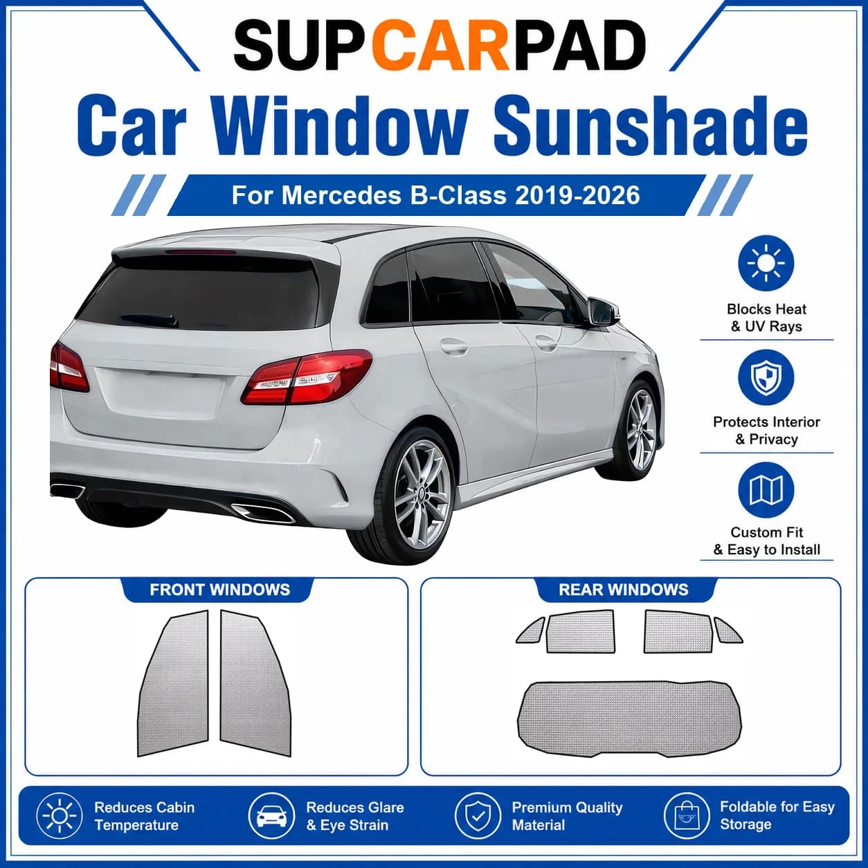 For Mercedes - Mercedes B-Class 2019-2026 Full Set Car Window Sunshades UV Block Privacy Heat Insulated Foldable Car Curtain