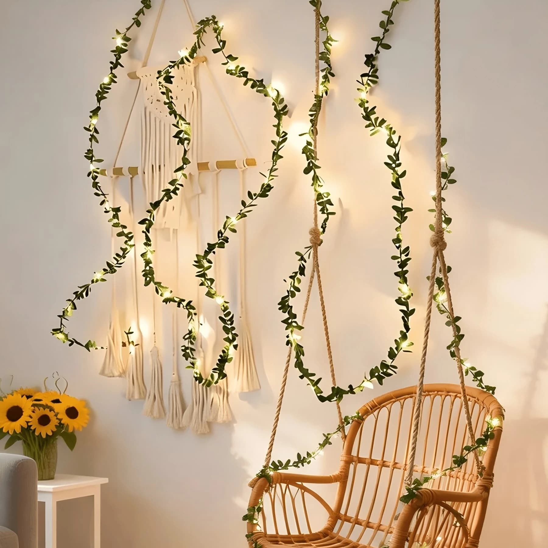 Hanging Green Vine LED Fairy String Lights, Artificial Ivy Decor Lights for Bedroom Patio Wedding Party Indoor Outdoor Decor