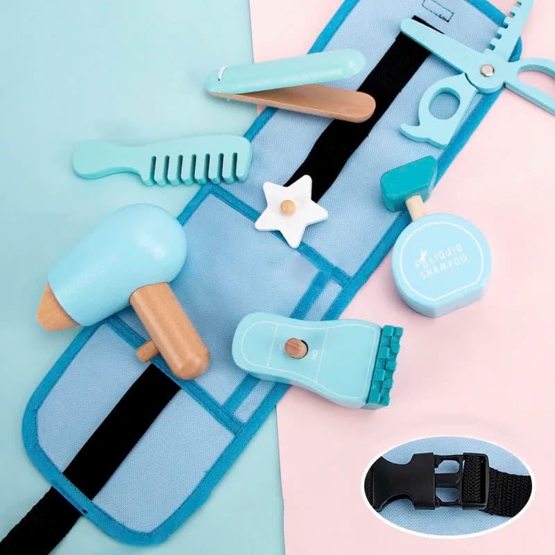Bambini Giochi di finzione Giocattolo Simulazione in legno Borsa da taglio per capelli Giochi di ruolo Giocattoli educativi Set di marsupi per bambini di 3-6 anni