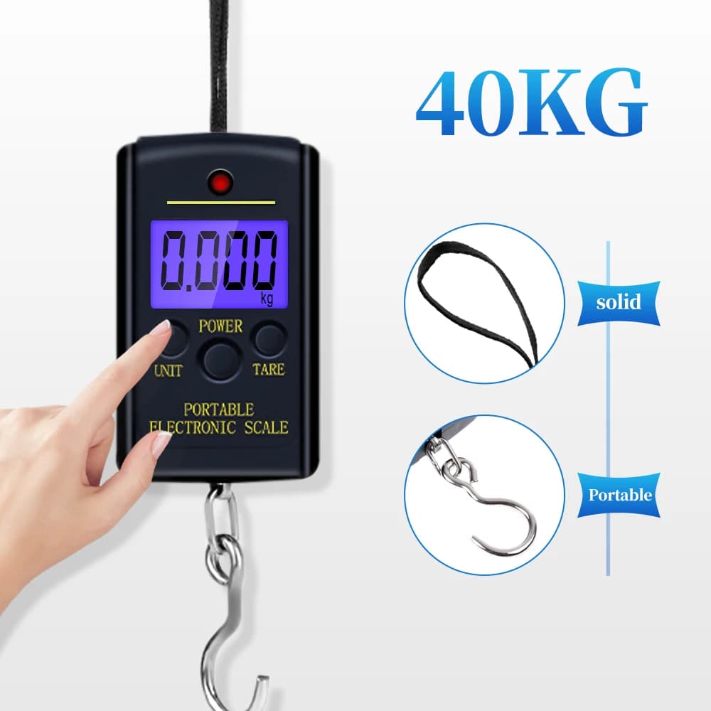 40 kg x 10 g Mini bilancia elettronica digitale portatile appesa per bagagli da pesca Bilancia per pesi tascabile Steelyard