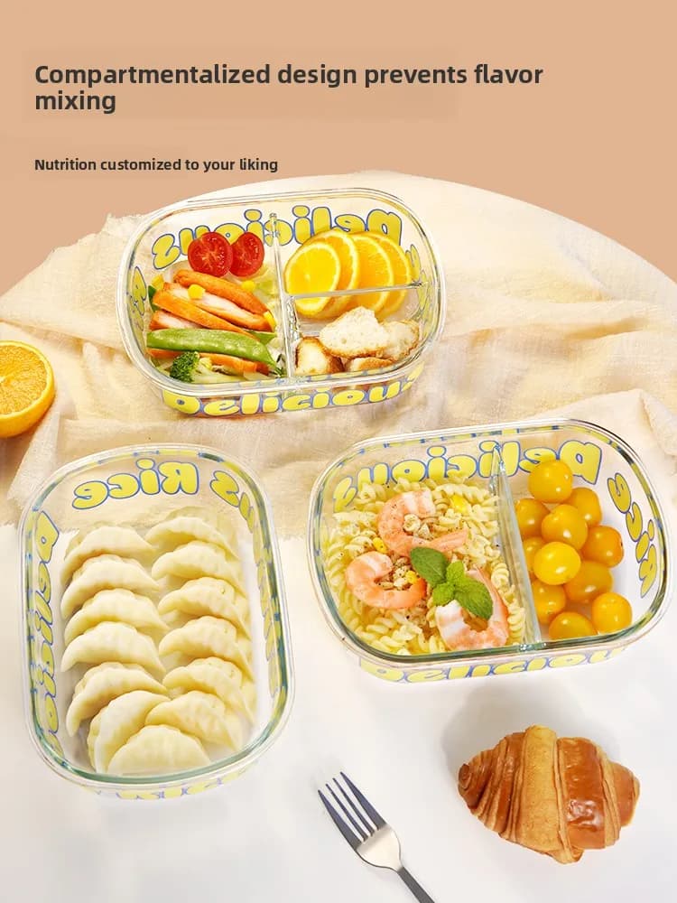Contenitore per Riso in Vetro per Microonde, Lunch Box, Ciotola per Conservazione Frutta con Coperchio per Lavoratori d'Ufficio e Studenti, Contenitore per Riscaldare Pasti