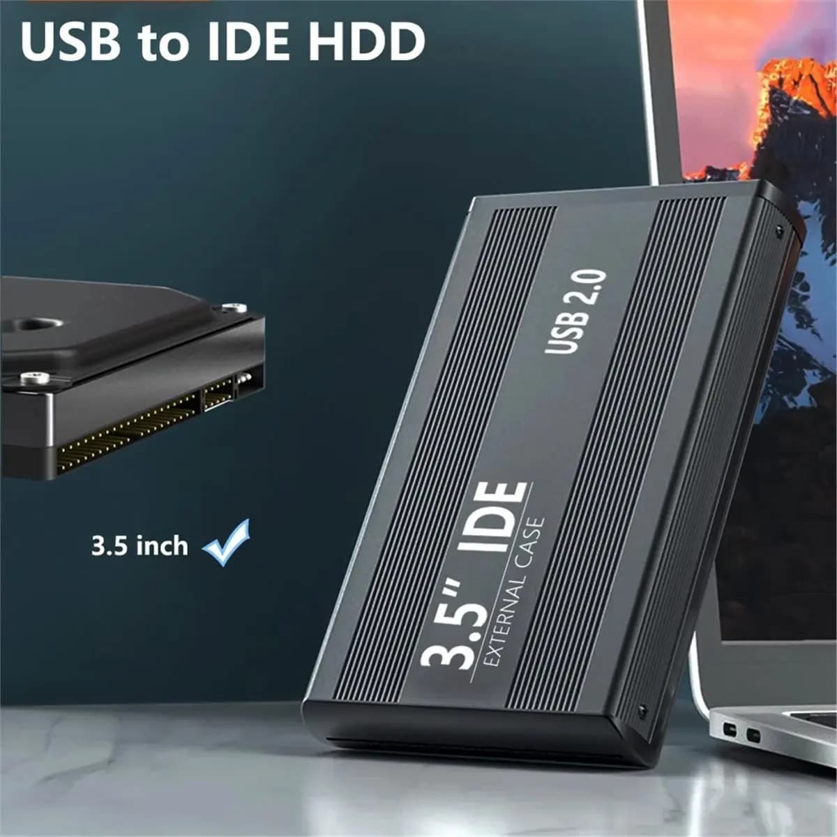 (ABGQ) Box Esterno per Disco Rigido IDE da 3,5 Pollici, USB a IDE, con Alimentatore e Spina EU