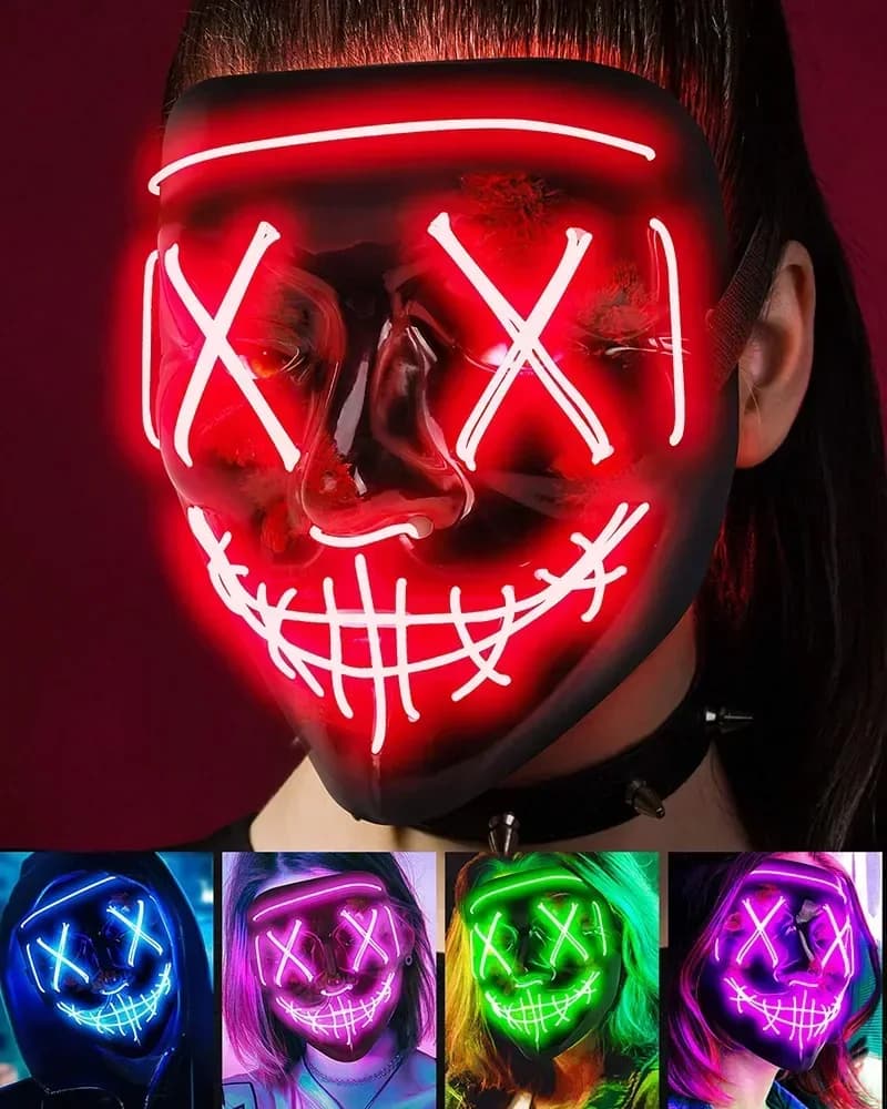 Bar senza fili Festival musicale Maschera di purificazione al neon Maschera per feste di carnevale Fornitura di costumi cosplay che si illuminano al buio