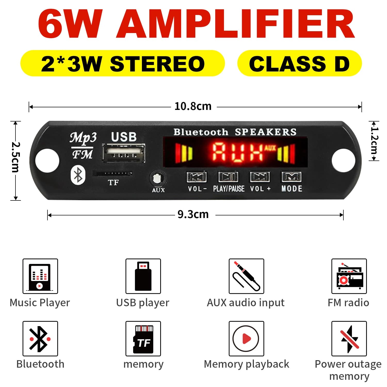 6W Amplificatore FAI DA TE MP3 WMA WAV APE FLAC Scheda di Decodifica 12V 3W Bluetooth 5.0 Registrazione Chiamata USB TF FM Radio Mp3 Lettore Musicale Altoparlante