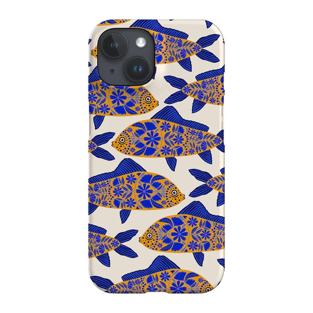 Clmj Luxury Blue Yellow Floral Fish Scatter Phone Case for iPhone 16 15 14 13 12 11 X XS XR Pro Max Plus Double-layer Back Cover