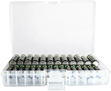 AA AAA Rechargeable Batteries Organizer with Hinge Cover, Anti-slip Bottom, Transparent Plastic