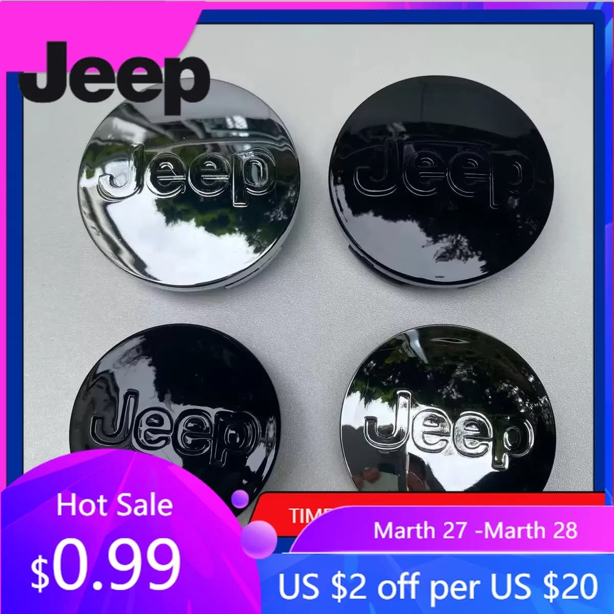 Coprimozzo per Ruote Auto Jeep, Set da 4 Pezzi, 55mm/63mm, per Jeep Grand Cherokee, Compass, Renegade, Patriot, Wrangler JK, Gladiator