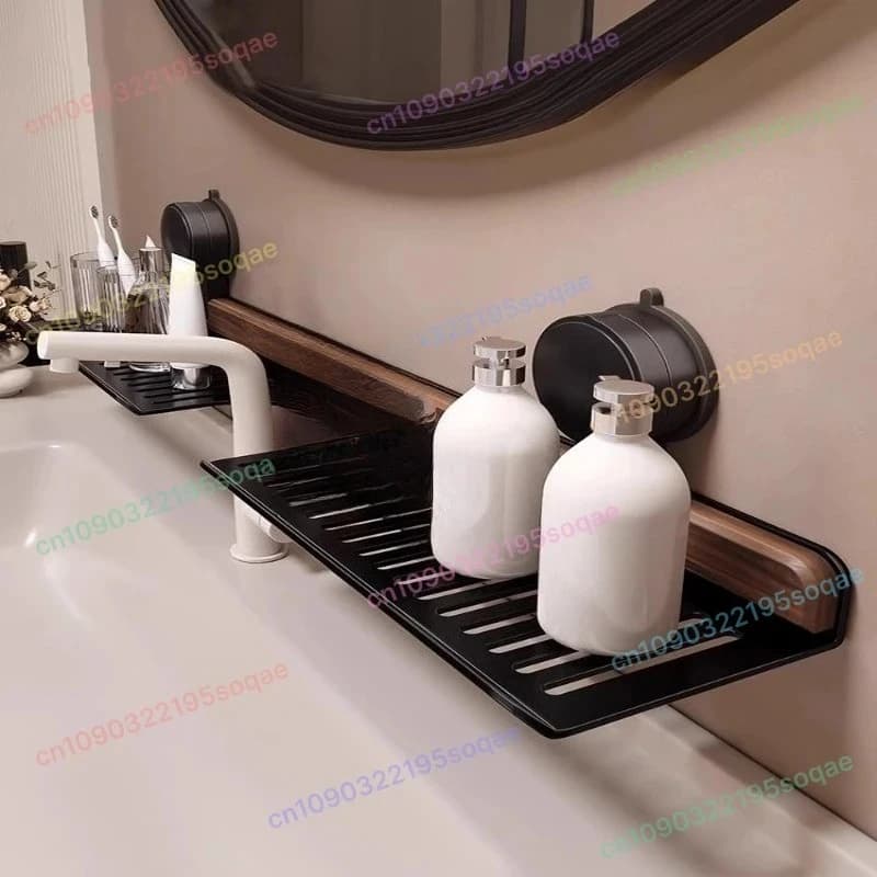 Specchio per lavabo WC, tipo ventosa frontale, portaoggetti per finitura bagno senza perforazione