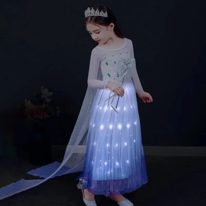 Frozen Elsa Anna Principessa LED Abito illuminato per ragazze Natale Abito da ballo in rete Carnevale Bambini Fascino Regina delle nevi Abbigliamento AHb;4.f'